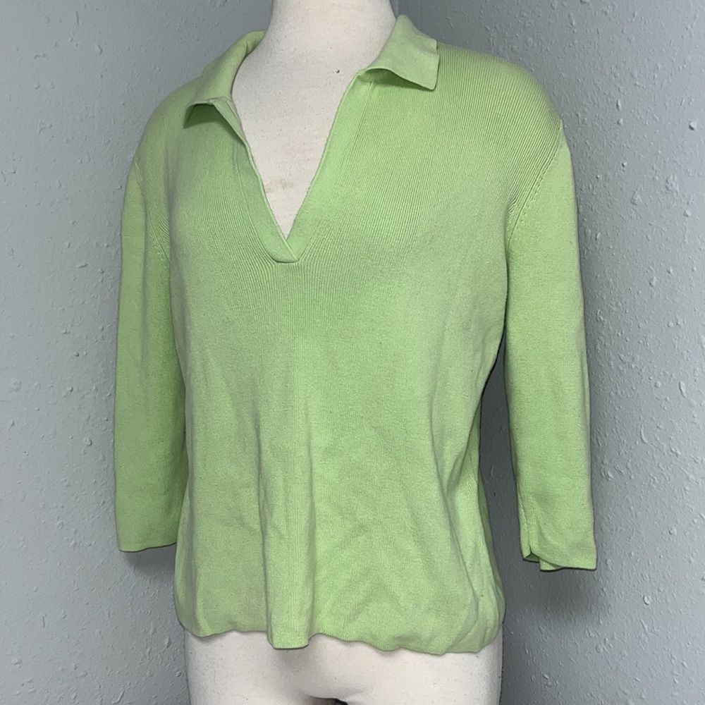 Vintage goodclothes Collared Light Green Cotton Knit 3/4 Sleeve Top Size Large